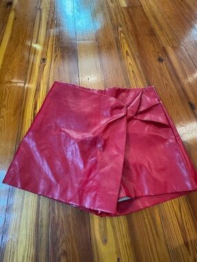 GLAM Red Faux Leather Mini Skirt with Center Back Zip